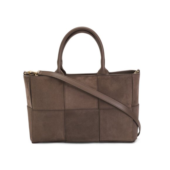ISADORA Taupe Made In Italy Suede Large Woven Tote